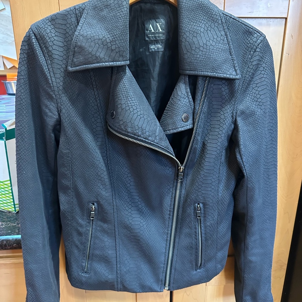A/X Armani Exchange Black Leather Moto Jacket